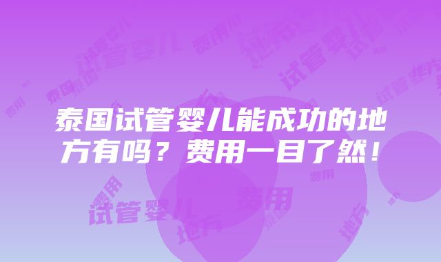 泰国试管婴儿能成功的地方有吗？费用一目了然！