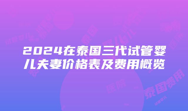 2024在泰国三代试管婴儿夫妻价格表及费用概览