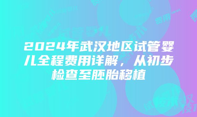 2024年武汉地区试管婴儿全程费用详解，从初步检查至胚胎移植