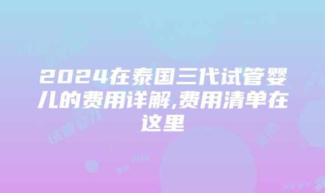 2024在泰国三代试管婴儿的费用详解,费用清单在这里