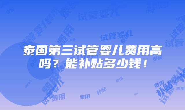 泰国第三试管婴儿费用高吗？能补贴多少钱！