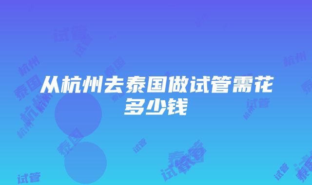 从杭州去泰国做试管需花多少钱