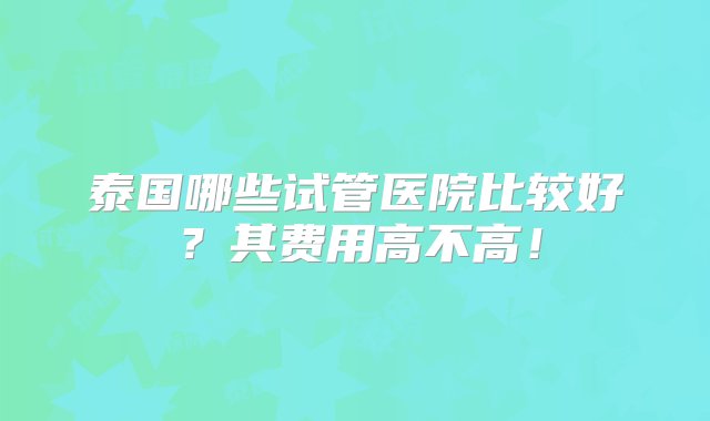 泰国哪些试管医院比较好？其费用高不高！