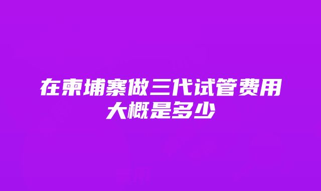 在柬埔寨做三代试管费用大概是多少