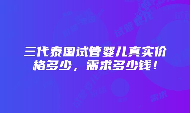 三代泰国试管婴儿真实价格多少，需求多少钱！