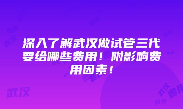 深入了解武汉做试管三代要给哪些费用！附影响费用因素！