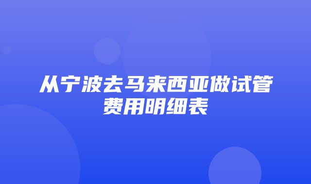 从宁波去马来西亚做试管费用明细表