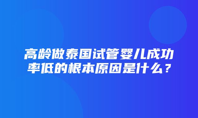 高龄做泰国试管婴儿成功率低的根本原因是什么？