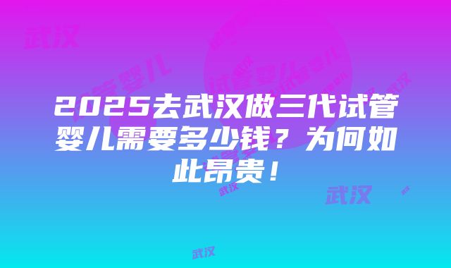 2025去武汉做三代试管婴儿需要多少钱？为何如此昂贵！