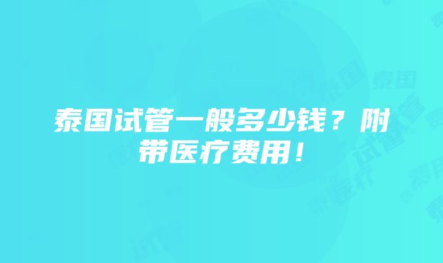 泰国试管一般多少钱？附带医疗费用！