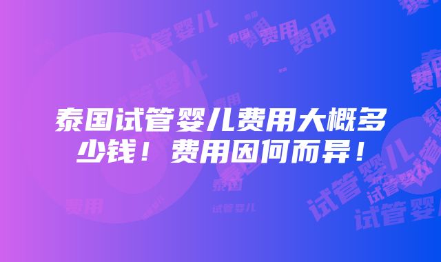 泰国试管婴儿费用大概多少钱！费用因何而异！