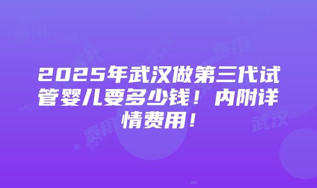 2025年武汉做第三代试管婴儿要多少钱！内附详情费用！