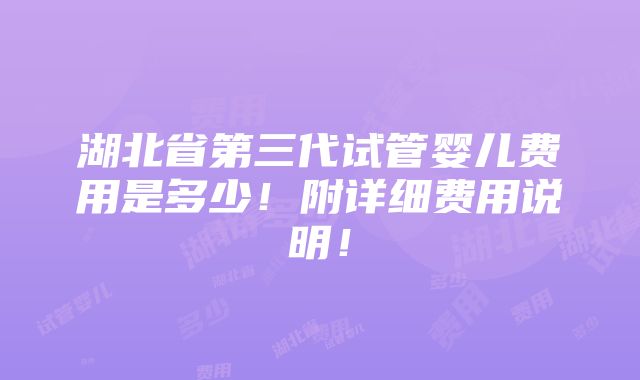 湖北省第三代试管婴儿费用是多少！附详细费用说明！