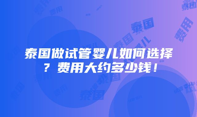 泰国做试管婴儿如何选择？费用大约多少钱！