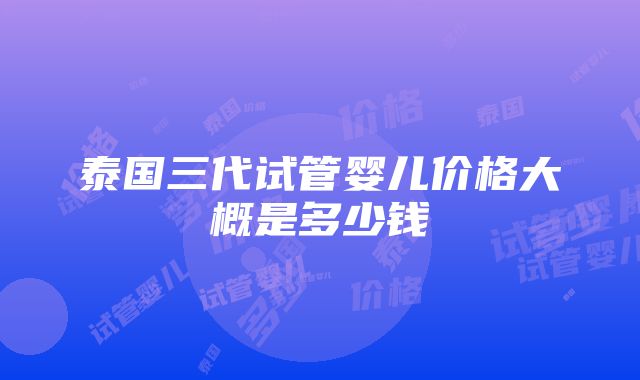 泰国三代试管婴儿价格大概是多少钱