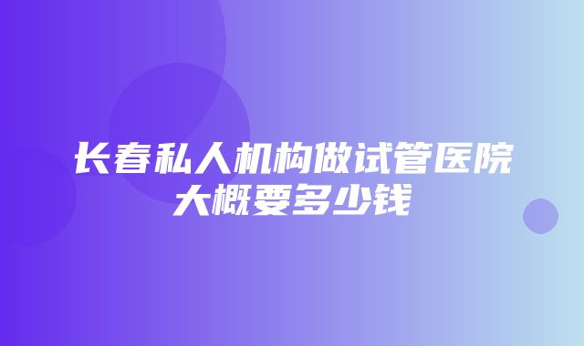 长春私人机构做试管医院大概要多少钱