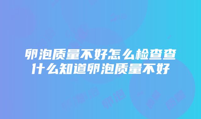 卵泡质量不好怎么检查查什么知道卵泡质量不好