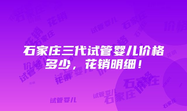 石家庄三代试管婴儿价格多少，花销明细！