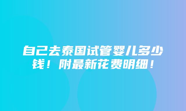 自己去泰国试管婴儿多少钱！附最新花费明细！