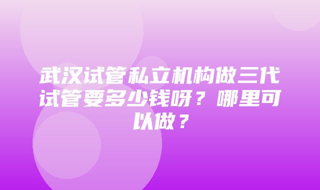 武汉试管私立机构做三代试管要多少钱呀？哪里可以做？