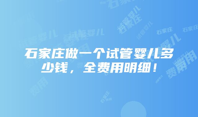 石家庄做一个试管婴儿多少钱，全费用明细！