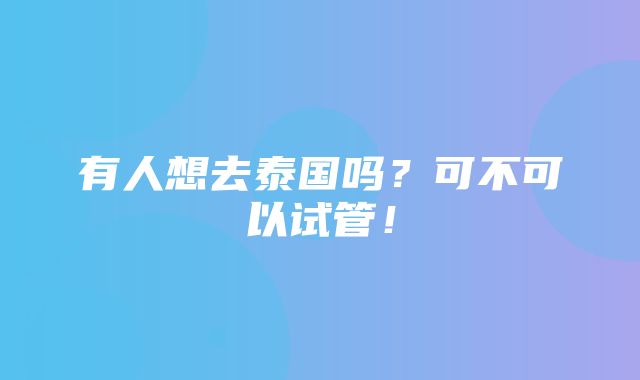 有人想去泰国吗？可不可以试管！