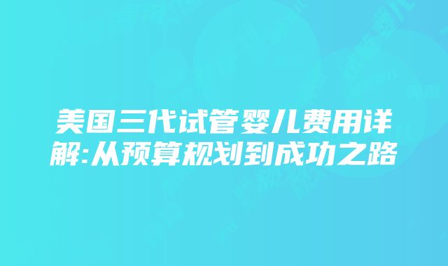 美国三代试管婴儿费用详解:从预算规划到成功之路