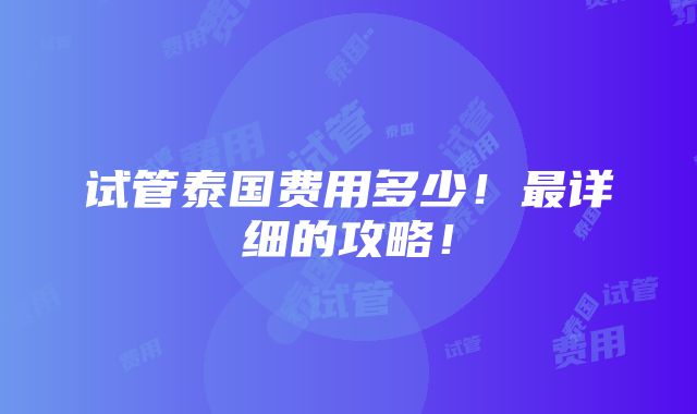 试管泰国费用多少！最详细的攻略！