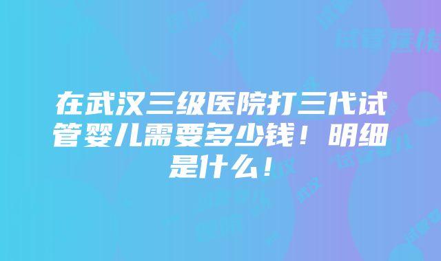 在武汉三级医院打三代试管婴儿需要多少钱！明细是什么！