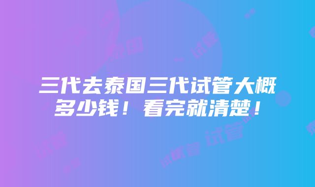 三代去泰国三代试管大概多少钱！看完就清楚！