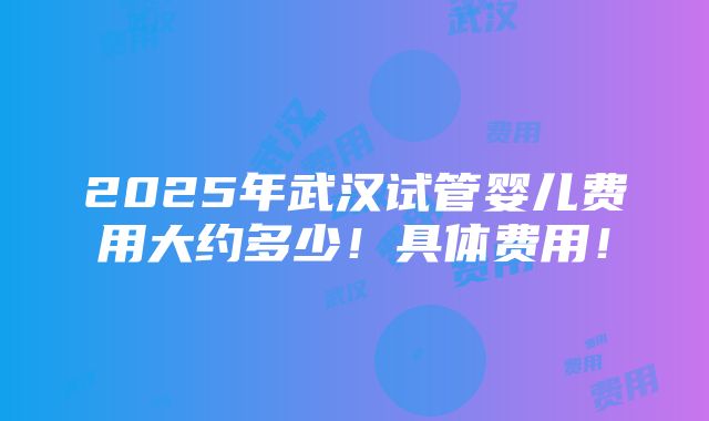 2025年武汉试管婴儿费用大约多少！具体费用！