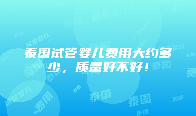 泰国试管婴儿费用大约多少，质量好不好！