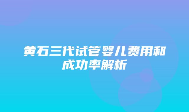 黄石三代试管婴儿费用和成功率解析