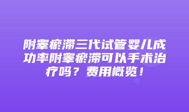 附睾瘀滞三代试管婴儿成功率附睾瘀滞可以手术治疗吗？费用概览！