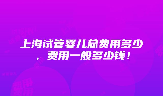 上海试管婴儿总费用多少，费用一般多少钱！