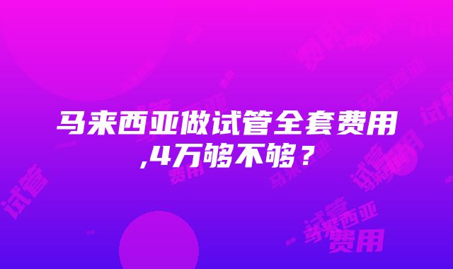 马来西亚做试管全套费用,4万够不够？