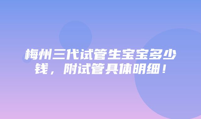 梅州三代试管生宝宝多少钱，附试管具体明细！