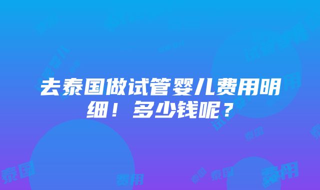 去泰国做试管婴儿费用明细！多少钱呢？