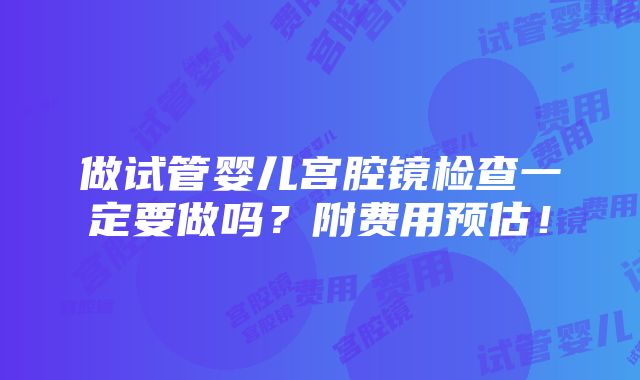 做试管婴儿宫腔镜检查一定要做吗？附费用预估！