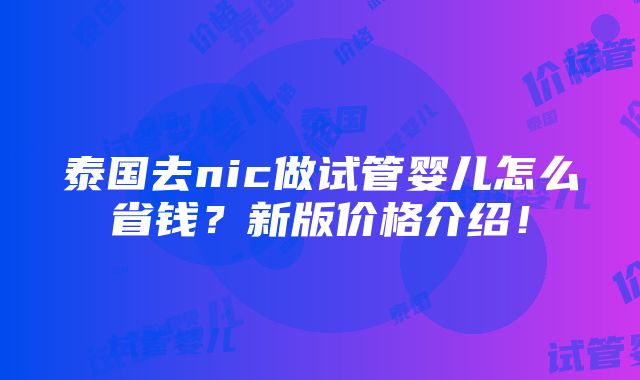 泰国去nic做试管婴儿怎么省钱？新版价格介绍！