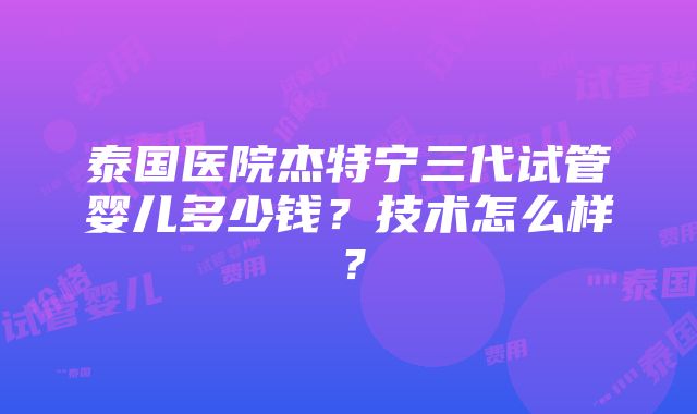 泰国医院杰特宁三代试管婴儿多少钱？技术怎么样？