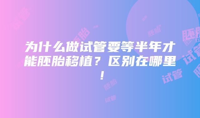 为什么做试管要等半年才能胚胎移植？区别在哪里！