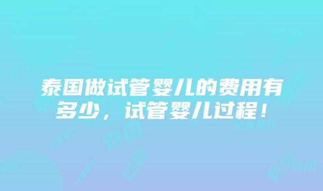 泰国做试管婴儿的费用有多少，试管婴儿过程！