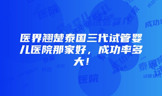 医界翘楚泰国三代试管婴儿医院那家好，成功率多大！