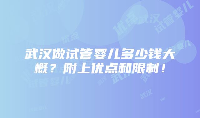 武汉做试管婴儿多少钱大概？附上优点和限制！