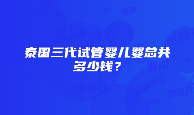 泰国三代试管婴儿婴总共多少钱？