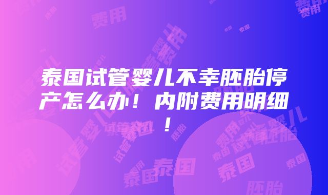 泰国试管婴儿不幸胚胎停产怎么办！内附费用明细！