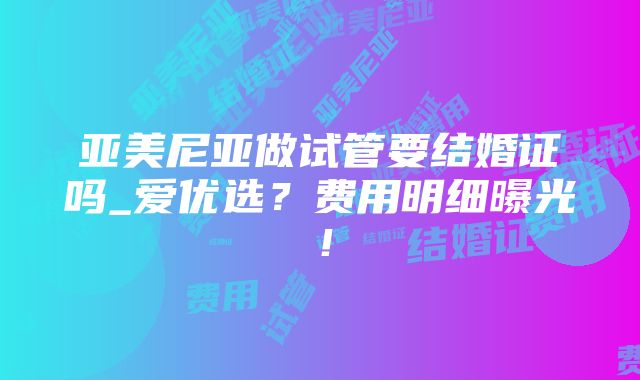 亚美尼亚做试管要结婚证吗_爱优选？费用明细曝光！