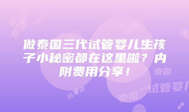 做泰国三代试管婴儿生孩子小秘密都在这里啦？内附费用分享！