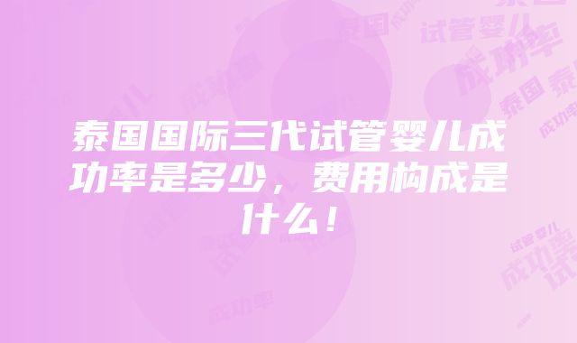 泰国国际三代试管婴儿成功率是多少，费用构成是什么！